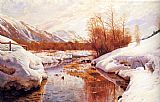 Mountain Canvas Paintings - A Mountain Torrent In A Winter Landscape